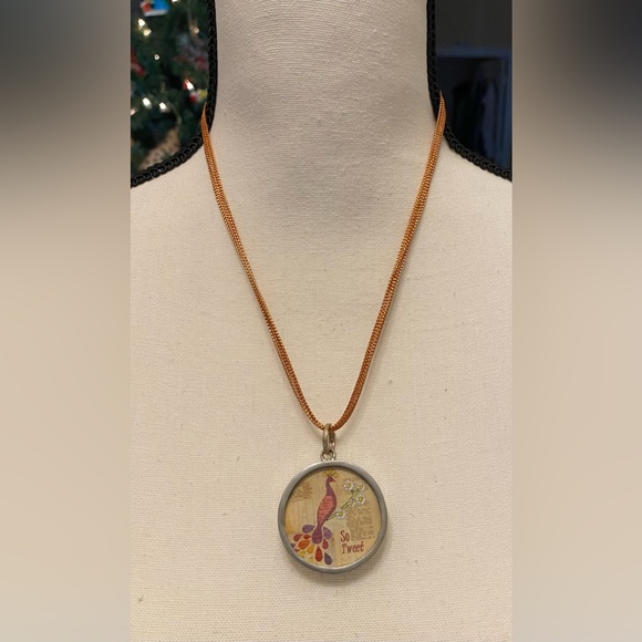 PICK UP STICKS double sided Pendant/Necklace; Owl/Peacock Design; NWOT - Picture 2 of 5